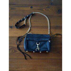 REBECCA MINKOFF Black Gold Leather MAC Crossbody Bag